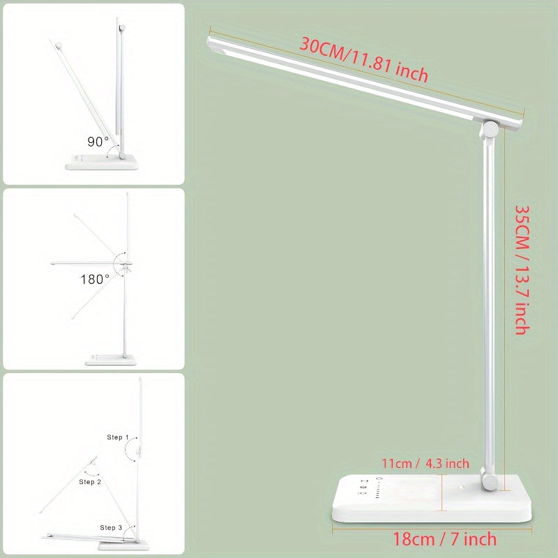 Lámpara de escritorio LED portátil y plegable para el hogar, la oficina y el dormitorio. 5 niveles de brillo y 5 temperaturas de color (3000k-6500k) para adaptarse a diferentes usos.