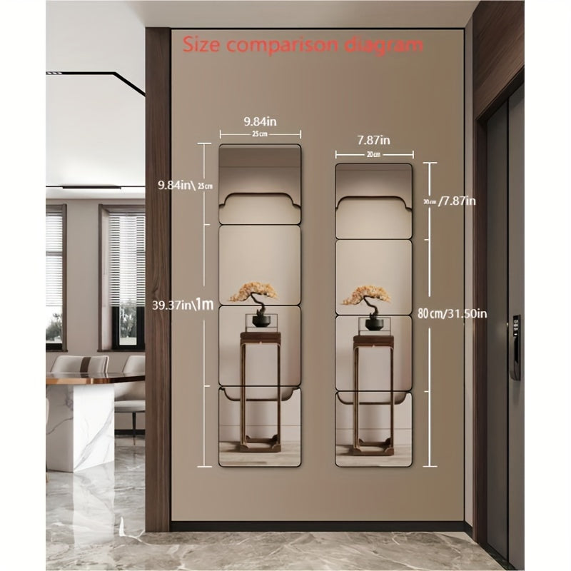 4pcs Set 3D Square Acrylic Mirror Wall Decals, 1mm Thick, Shatterproof & Removable Self-Adhesive for Bedroom, Living Room, Office, Kitchen, Bathroom - Versatile Home Decor
