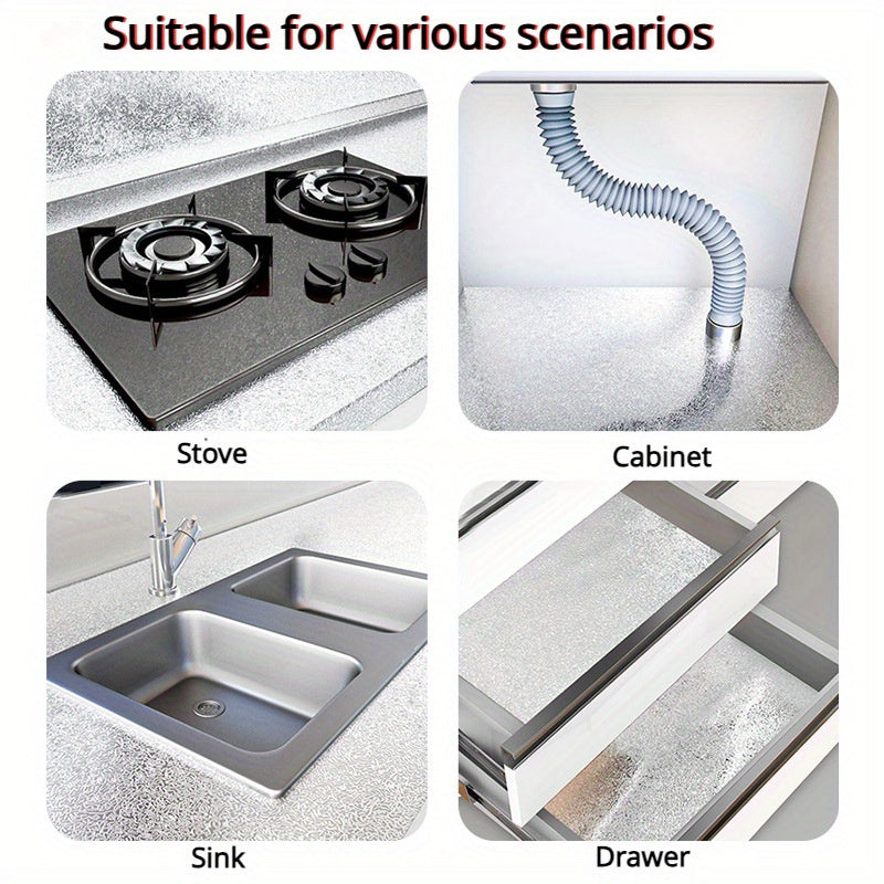 1 Roll Self-Adhesive Aluminum Foil Kitchen Stickers - Waterproof, Oil-Proof, High Temperature Resistant Wallpaper, Easy to Clean & Cut, Textured Surface for Cabinets, Stoves, and Countertops, Stove Area Cover | Modern Kitchen