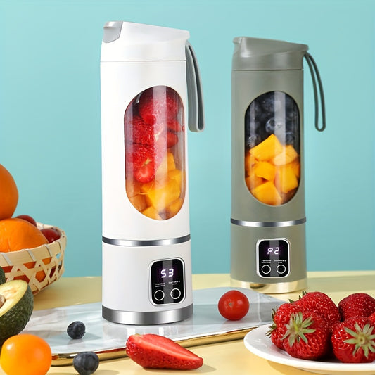 1 licuadora portátil recargable por USB, mini trituradora de hielo con tres modos, pantalla digital y 12 cuchillas, fácil de limpiar, ideal para viajes, ideal para hacer jugos frescos y utensilios de cocina.
