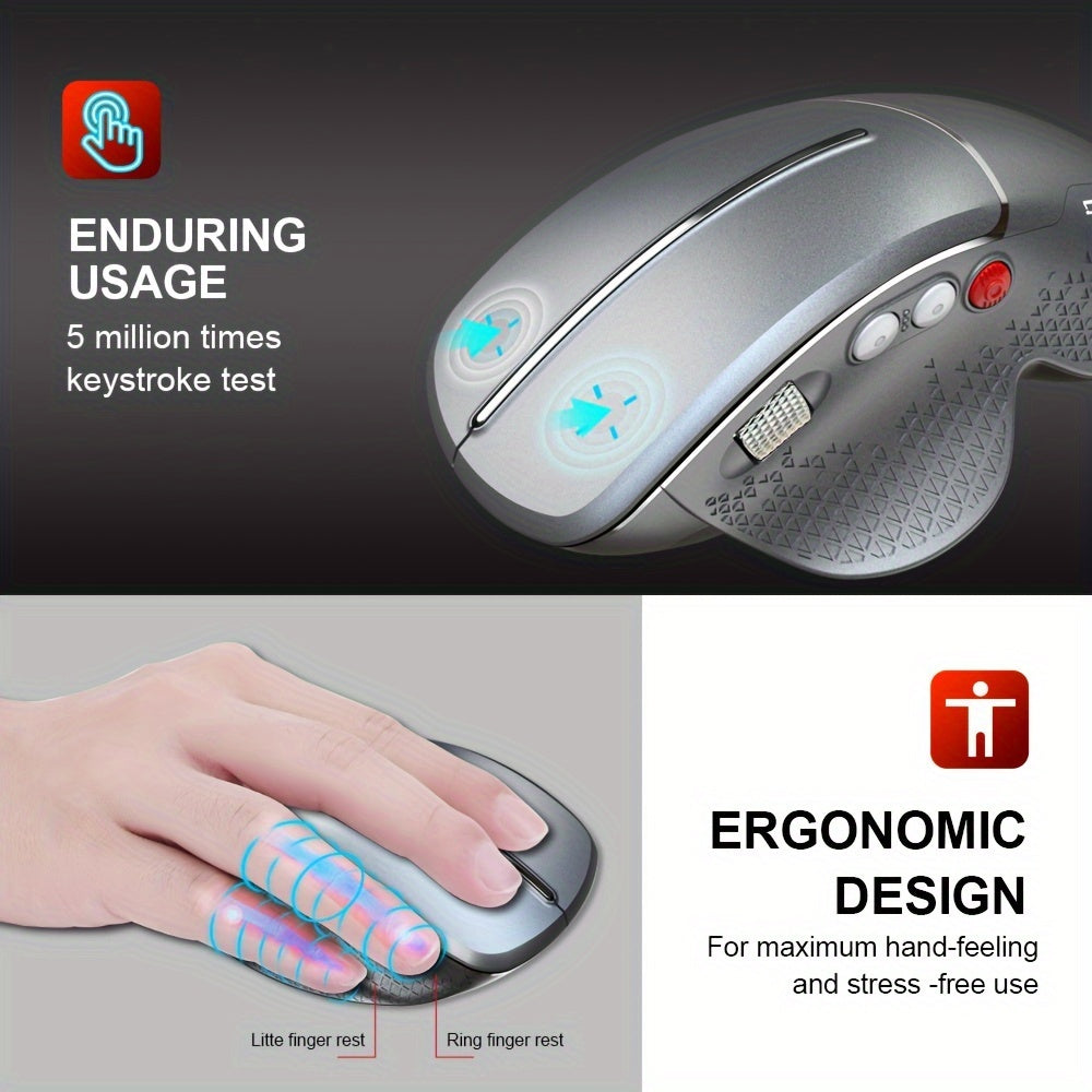 HXSJ New Ergonomic Mouse Side Metal Roller 2.4G Optoelectronic Vertical Mouse Suitable For Home Office Games Battery Not Included