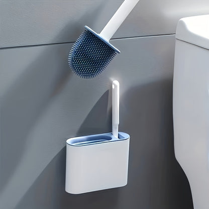 Wall-Mounted Toilet Brush Set, Silicone-Headed Bathroom Cleaning Kit, Space-Saving Long Handle Toilet Cleaner, Ergonomic Design, with 2 Brushes & Holder, for No Electricity Needed, Ideal for Living Room, Bathroom, Toilet, Kit