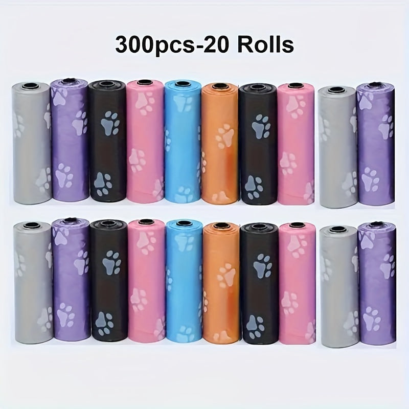 150/300/600pcs Colorful Cartoon Paw Print Dog Poop Bags, Leak-proof Pet Waste Bags Mixed Color Pack