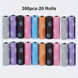 150/300/600pcs Colorful Cartoon Paw Print Dog Poop Bags, Leak-proof Pet Waste Bags Mixed Color Pack