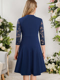 Elegant Girls' Lace-Trimmed Pleated Dress with Keyhole Neckline - Perfect for Parties, Spring & Fall - Machine Washable