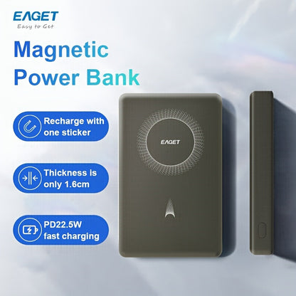 EAGET Magnetic Portable Charger, 10000mAh 22.5W PD Fast Charging, USB-C Power Bank Compatible With IPhone 15/14/13/12 Pro/Mini/Pro Max, For AirPods (Black)