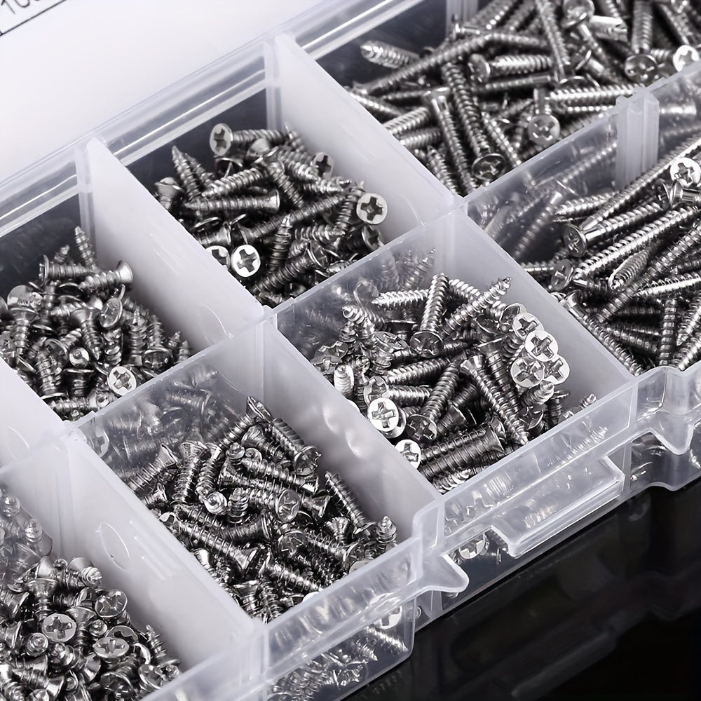 800pcs M2 Phillips Pan Head Self-Tapping Screws Nickel-Plated Carbon Steel 4mm 5mm 6mm 8mm 10mm 12mm 16mm 20mm Wood Screw Assortment Kit Lock Nuts Screw Fastener Sets (Flat Head)