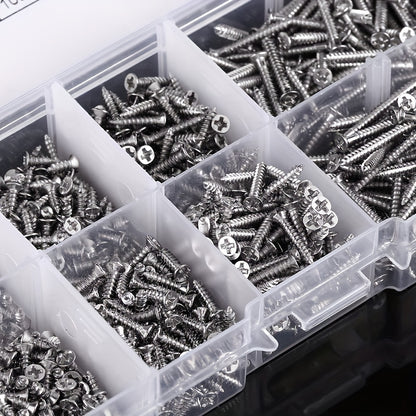 800pcs M2 Phillips Pan Head Self-Tapping Screws Nickle-Plated Carbon Steel 4mm 5mm 6mm 8mm 10mm 12mm 16mm 20 Mm Wood Screw Assortment Kit Lock Nuts Screw Fastener Sets (Flat Head)
