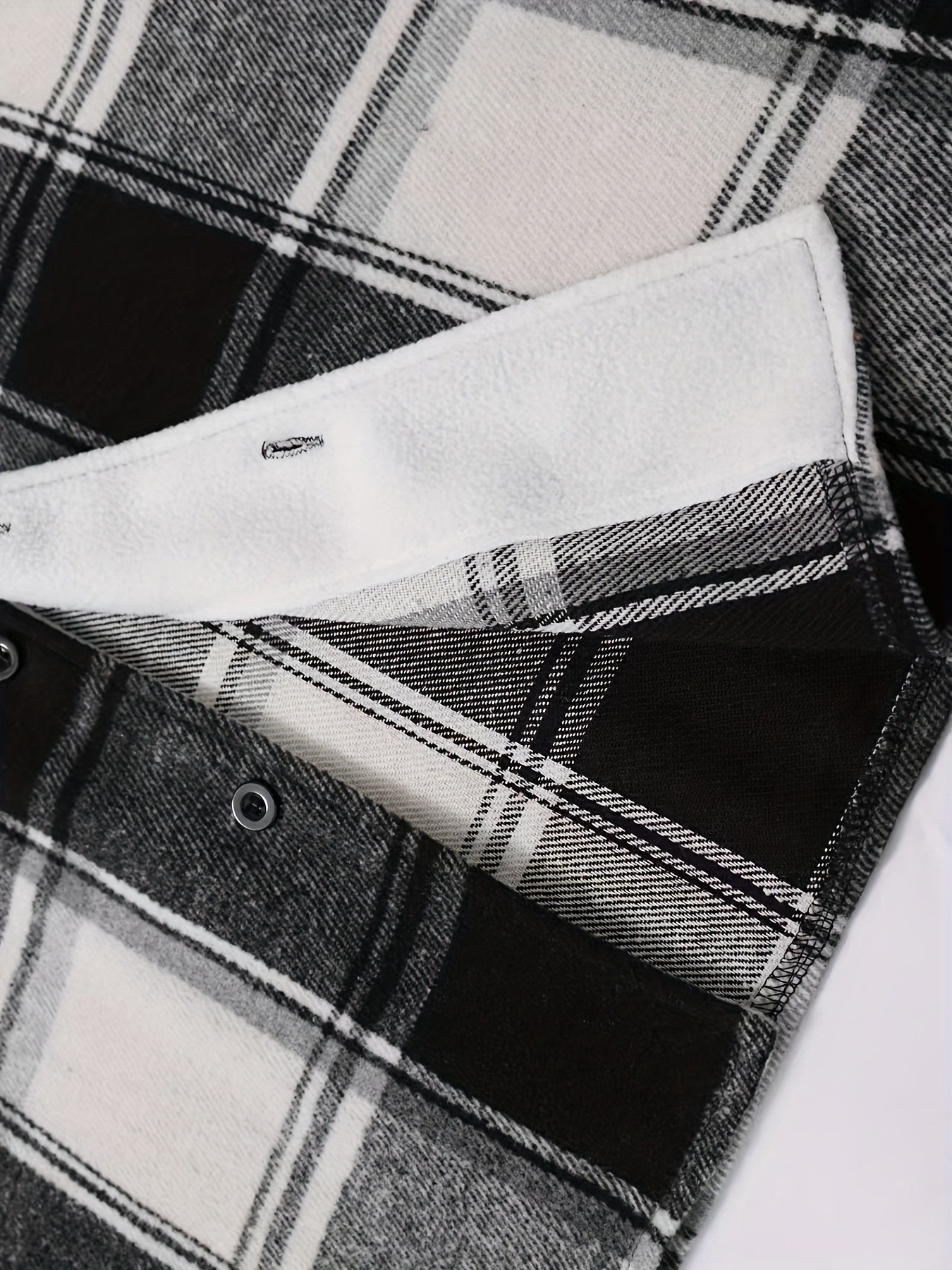 1pc Men'S Casual Plaid Fleece Jacket, Thickened Outerwear with Button Closure, Polyester Fabric, Non-Stretch, Regular Fit, Autumn/Winter Season, Solid Color Pocket Detail