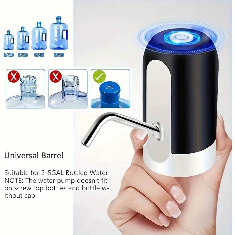 1pc, Water Bottle Pump, Electric Water Bottle Pump, USB Rechargeable Automatic Drinking Water Pump For Universal 3-5 Gallon Bottles, Portable Camping Water Dispenser