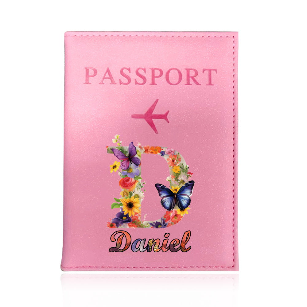 Customized Name Initial Pu Leather Passport Holder Cover Personalized Custom Ultra Slim Wallet Organizer Passport Protector Covers Personal Tailor Waterproof Card Case Storage Cases for Men Women Travel Accessories