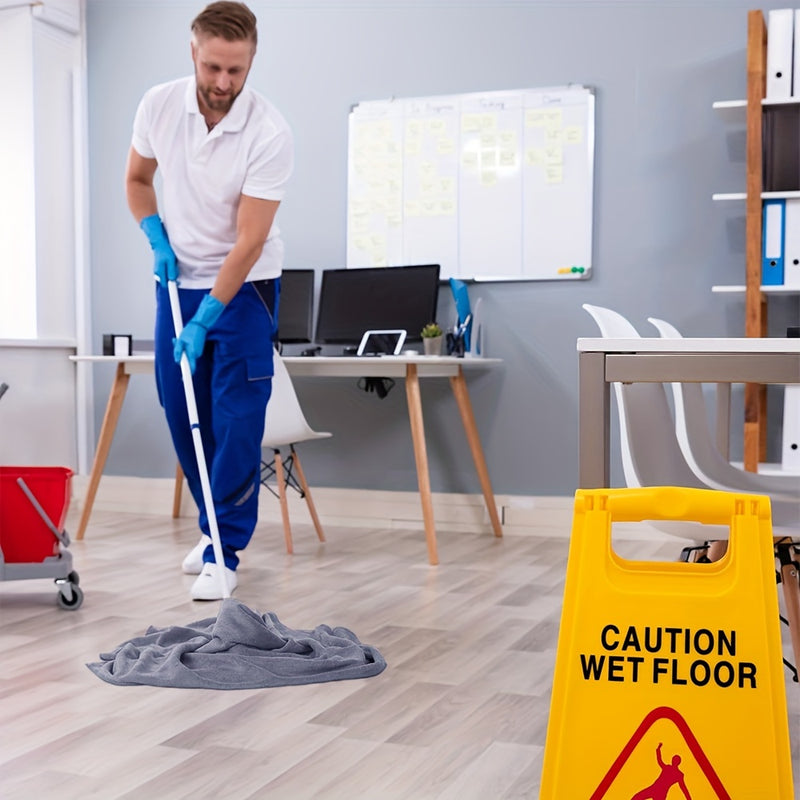 5-Pack Super Absorbent Polyester Cleaning Towels, Thick Non-Shedding Household & Car Wash Cloths, Multipurpose Wet Floor Warning Sign Included