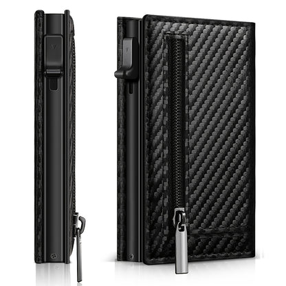 Men's Anti-theft Wallet, RFID Blocking Credit Card Holder With Zipper Coin Pocket, Automatic Pop-up Card Holder Money Clip, Ideal Gift For Men