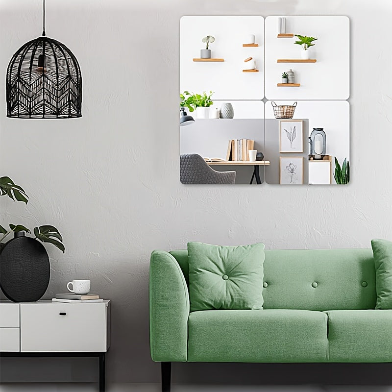 4pcs Set 3D Square Acrylic Mirror Wall Decals, 1mm Thick, Shatterproof & Removable Self-Adhesive for Bedroom, Living Room, Office, Kitchen, Bathroom - Versatile Home Decor