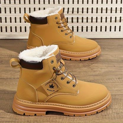 Men's High-Top Lace-Up Sneakers - Ultra Comfortable, Warm Fleece-Lined Casual Shoes for Outdoor Walking & Jogging