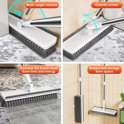 Multi-Purpose Floor Scrub Brush with Long Stainless Steel Handle - Rotating Head for Efficient Cleaning, Ideal for Bathroom, Kitchen, Carpet & Wall - Durable Hard Bristles, No Electricity Needed, Bathroom Cleaning Tools