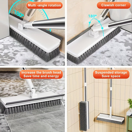 Multi-Purpose Floor Scrub Brush with Long Stainless Steel Handle - Rotating Head for Efficient Cleaning, Ideal for Bathroom, Kitchen, Carpet & Wall - Durable Hard Bristles, No Electricity Needed, Bathroom Cleaning Tools