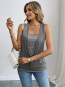 Sequin Decor Ruched Tank Top, Casual Summer Sleeveless Top, Women's Clothing