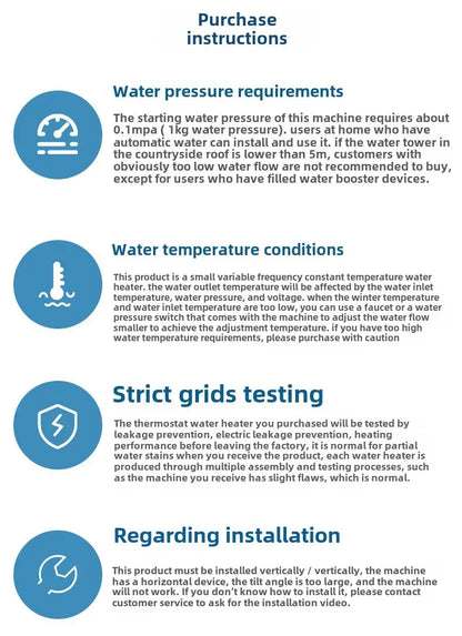 Instant Water Heater 220V 3000W-5500W Portable Electric Heaters for Bathroom Hot Water Shower and Home Kitchen Heating