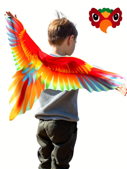 2pcs Boy's Bird Wings Cape Imitation Parrot-Wings Clothes + Mask Suit, Perfect For Birthday, Halloween And Carnival Party Playing & Performance