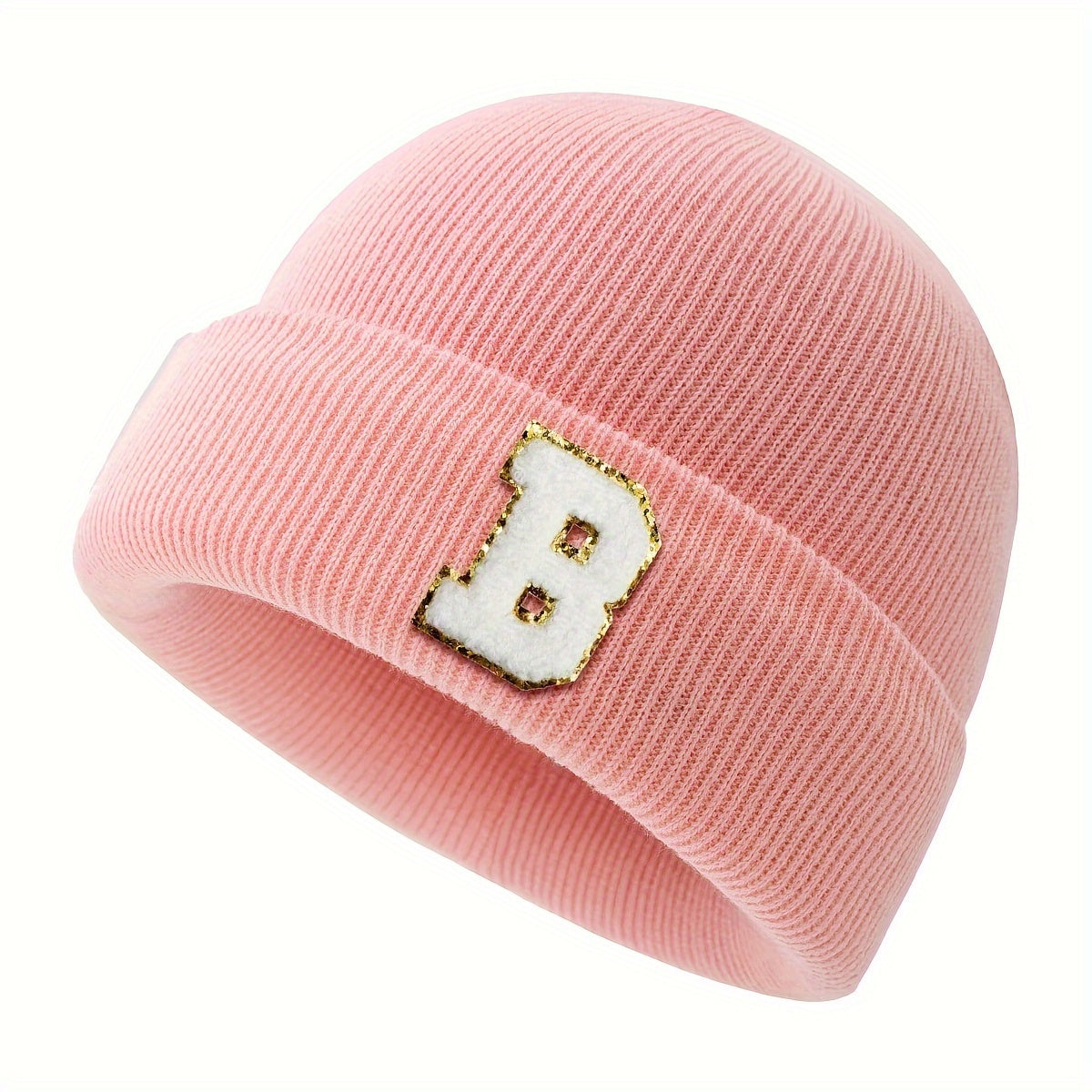 1pc Children's Knitted Hat with 26 Alphabet Letters, Pink Acrylic Stretchable Cap for Toddlers, Hand Washable, Breathable, Daily & Casual Wear, Perfect for Birthday Occasion