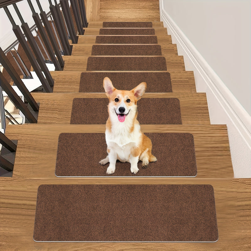 15pcs Reusable Self-Adhesive Hardwood Step Carpet Stair Treads, Indoor Activity Pet Non-Slip Safety