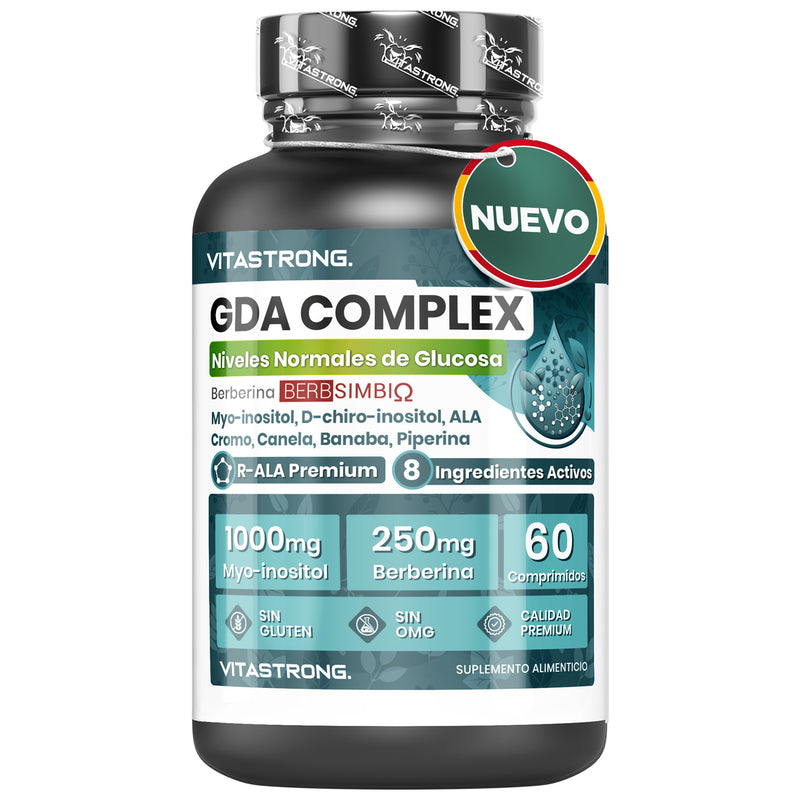GDA Vitastrong Vegan Supplement, Berberine Lipid Complex with BerbSIMΒΙΩ 250mg, Myo-Inositol 1000mg, Alpha Lipoic Acid, Plant Extracts, Chromium for Normal Blood Glucose Levels, GMO-Free
