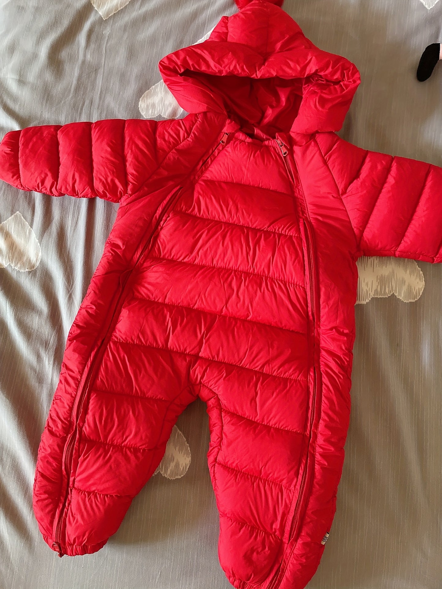 Infant's Winter Padded Onesie, Casual Hooded Coat With Pom-Pom, Zip-Front Warm Jumpsuit, Toddler & Infant's Outdoor Clothing