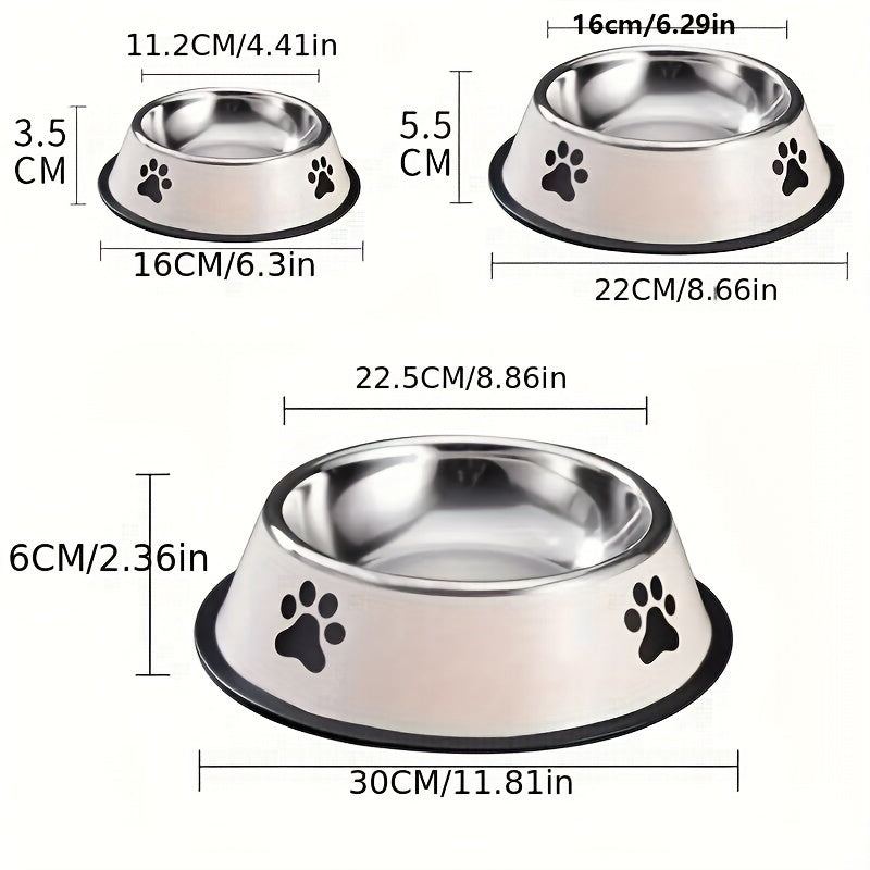 Premium Stainless Steel Pet Bowl - Non-Slip, Easy To Clean, Perfect For Dog And Cat Food And Water, Available In Three Sizes