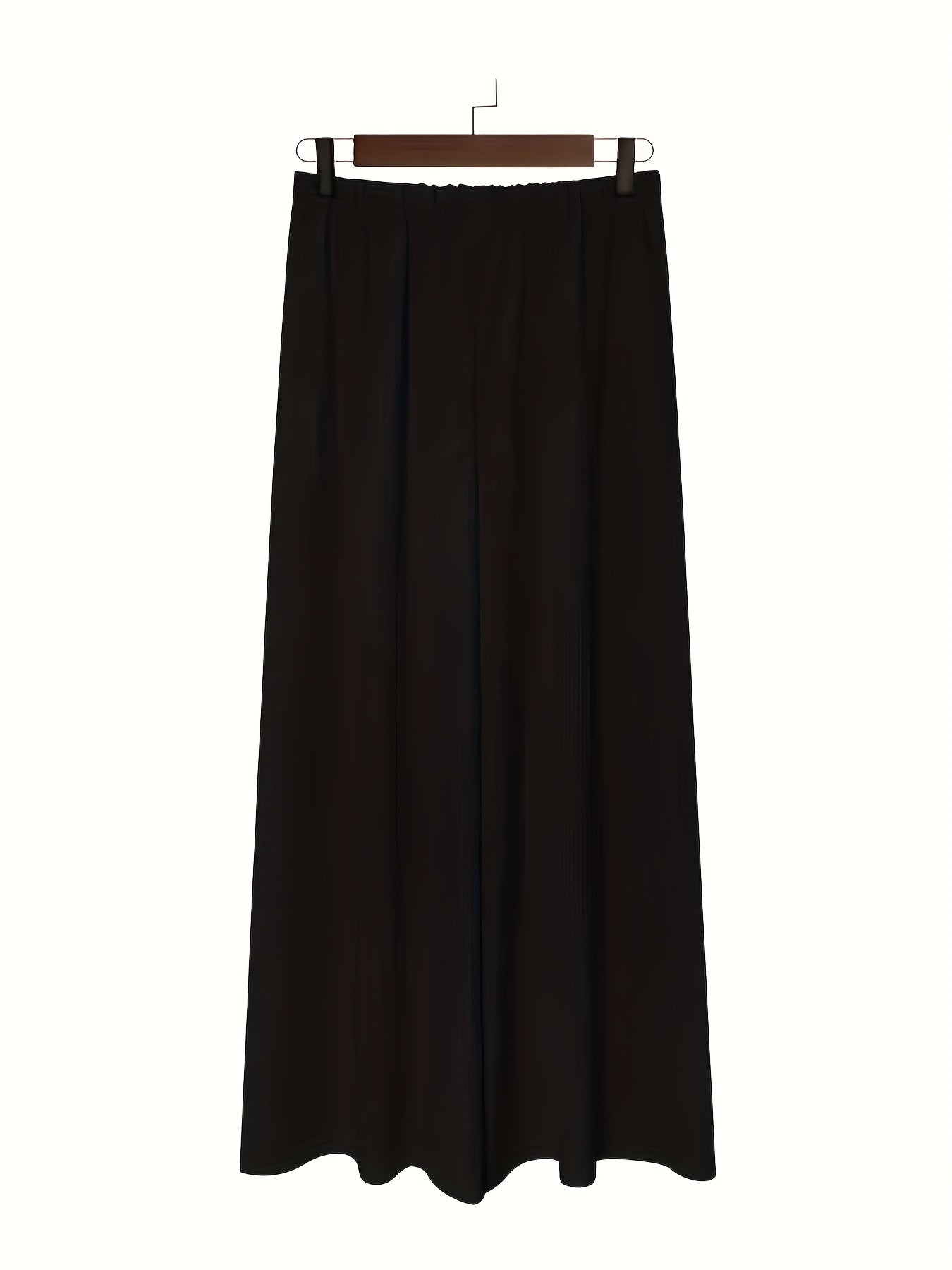 Plus Size - 2pcs Plus Size Wide-Leg Culottes - Casual High-Waist Pants with Elastic Waistband, Non-Stretch Fabric, Solid Color, Relaxed Fit for Spring/Summer/Fall, Casual Attire|Elastic Waistband Pants|Nonstretch Fabric
