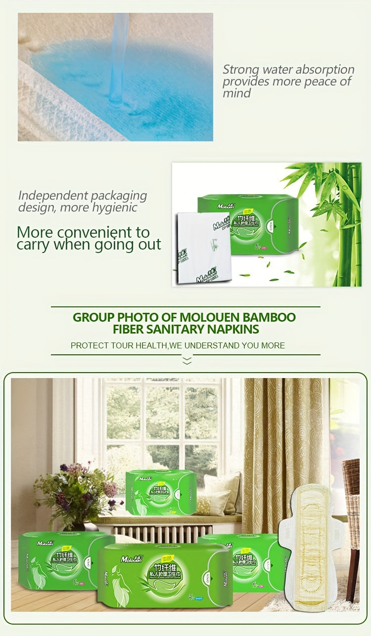 Moloven Bamboo Fiber Panty Liners for Women, Unscented Daily Use Feminine Pads with Wings, Ultra-Thin High Absorption Non-Woven Liners, Soft Comfort Menstrual Pads Multipack - 29/36 Count