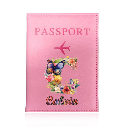 Customized Name Initial Pu Leather Passport Holder Cover Personalized Custom Ultra Slim Wallet Organizer Passport Protector Covers Personal Tailor Waterproof Card Case Storage Cases for Men Women Travel Accessories