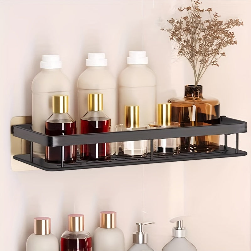 Easy-Install No-Drill Wall Shelf for Bathroom & Kitchen - Durable Plastic Shower Caddy with Hooks, Perfect for Shampoo & Accessories Storage