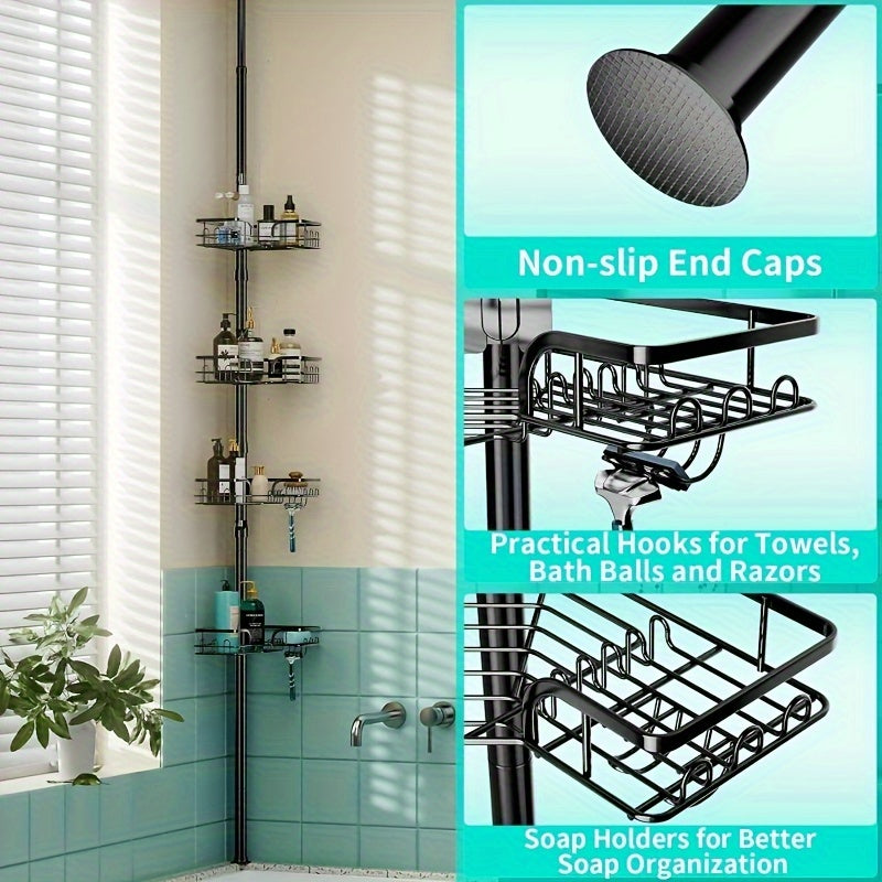 Adjustable Stainless Steel Corner Shower Caddy with Soap Holder - Rustproof & Waterproof, Fits 67.82cm to 275.08cm Spaces