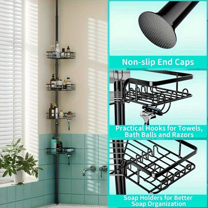 Adjustable Stainless Steel Corner Shower Caddy with Soap Holder - Rustproof & Waterproof, Fits 67.82cm to 275.08cm Spaces