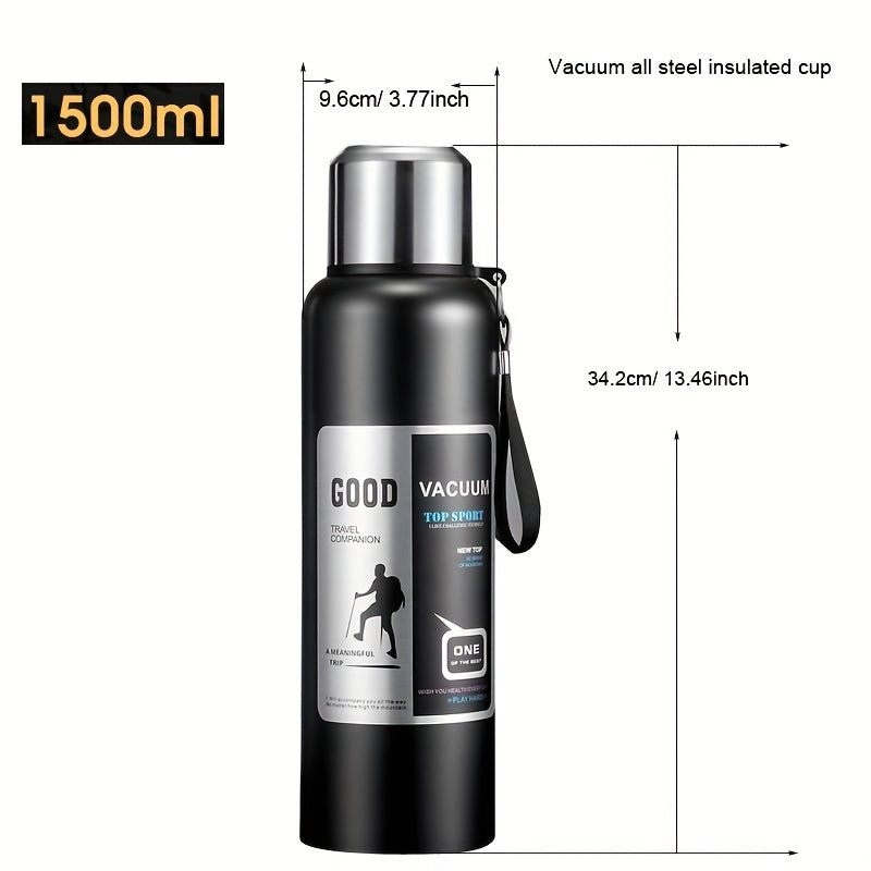 Botella de agua térmica de acero inoxidable: gran capacidad, a prueba de fugas y portátil para actividades al aire libre, deportes y viajes. Sin BPA.