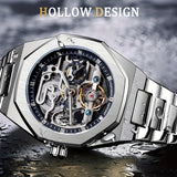 Reloj mecánico automático para hombre: esqueleto de diamantes de imitación 3D, acero inoxidable, estilo deportivo y profesional, regalo perfecto.