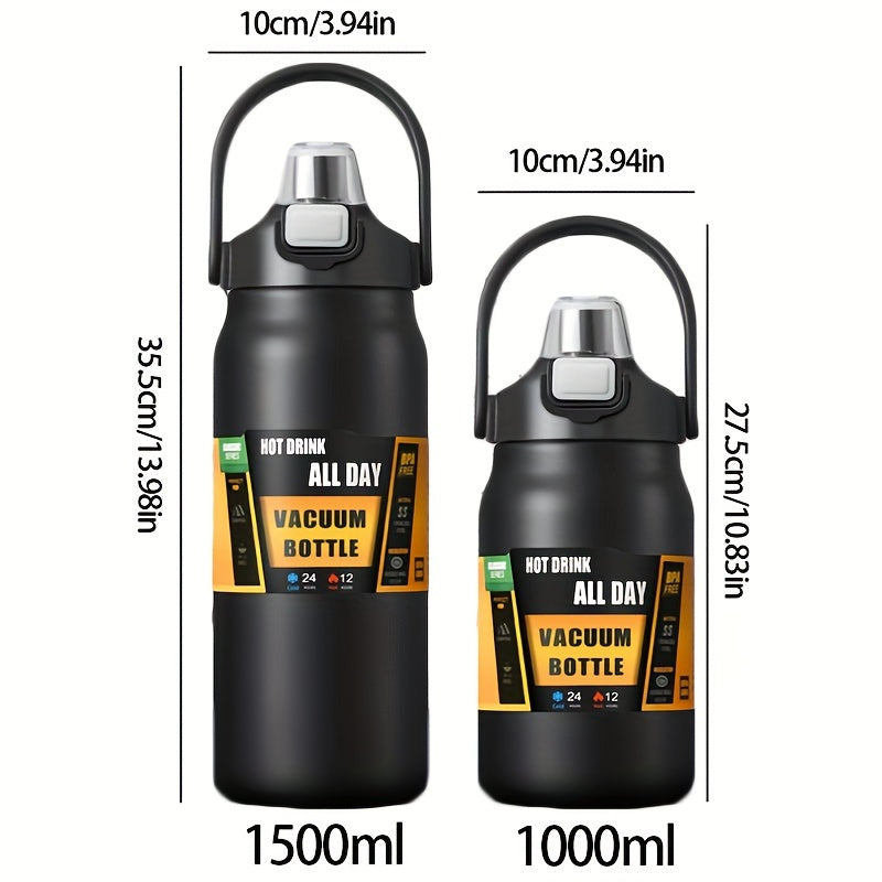 Stainless Steel Sports Water Bottle with Multi-Functional Lid, Twin-Drinking Methods with Straw & Direct Drink, Portable & Insulated Flask, 1000ml/1500ml, BPA-Free for Outdoor, Camping, Hiking, Travel & Driving, Ideal Gift fo