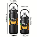 Stainless Steel Sports Water Bottle with Multi-Functional Lid, Twin-Drinking Methods with Straw & Direct Drink, Portable & Insulated Flask, 1000ml/1500ml, BPA-Free for Outdoor, Camping, Hiking, Travel & Driving, Ideal Gift fo