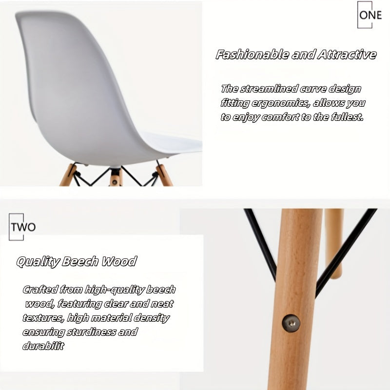 Ergonomic Nordic-Inspired Modern Chair with Solid Plastic Backrest - Perfect for Living Room, Study, Bedroom, Balcony & Outdoor Use