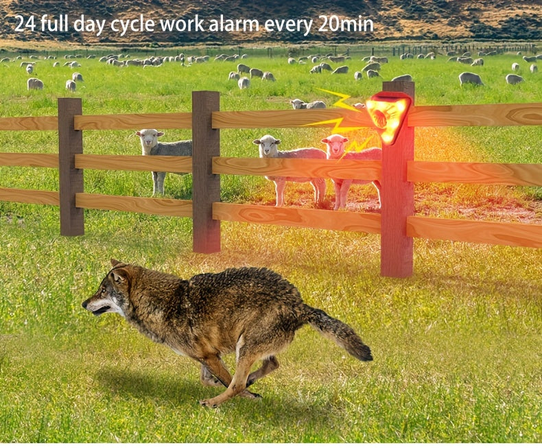 Repelente solar de animales con alarma antiladridos para exteriores, con carga solar, para granjas, huertos, campos y estanques.