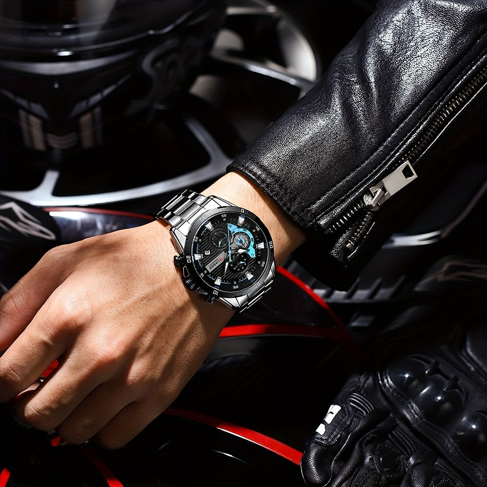 CURREN Reloj deportivo para hombre, cronógrafo multifuncional, puntero de acero inoxidable, reloj redondo