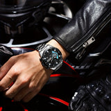 CURREN Reloj deportivo para hombre, cronógrafo multifuncional, puntero de acero inoxidable, reloj redondo