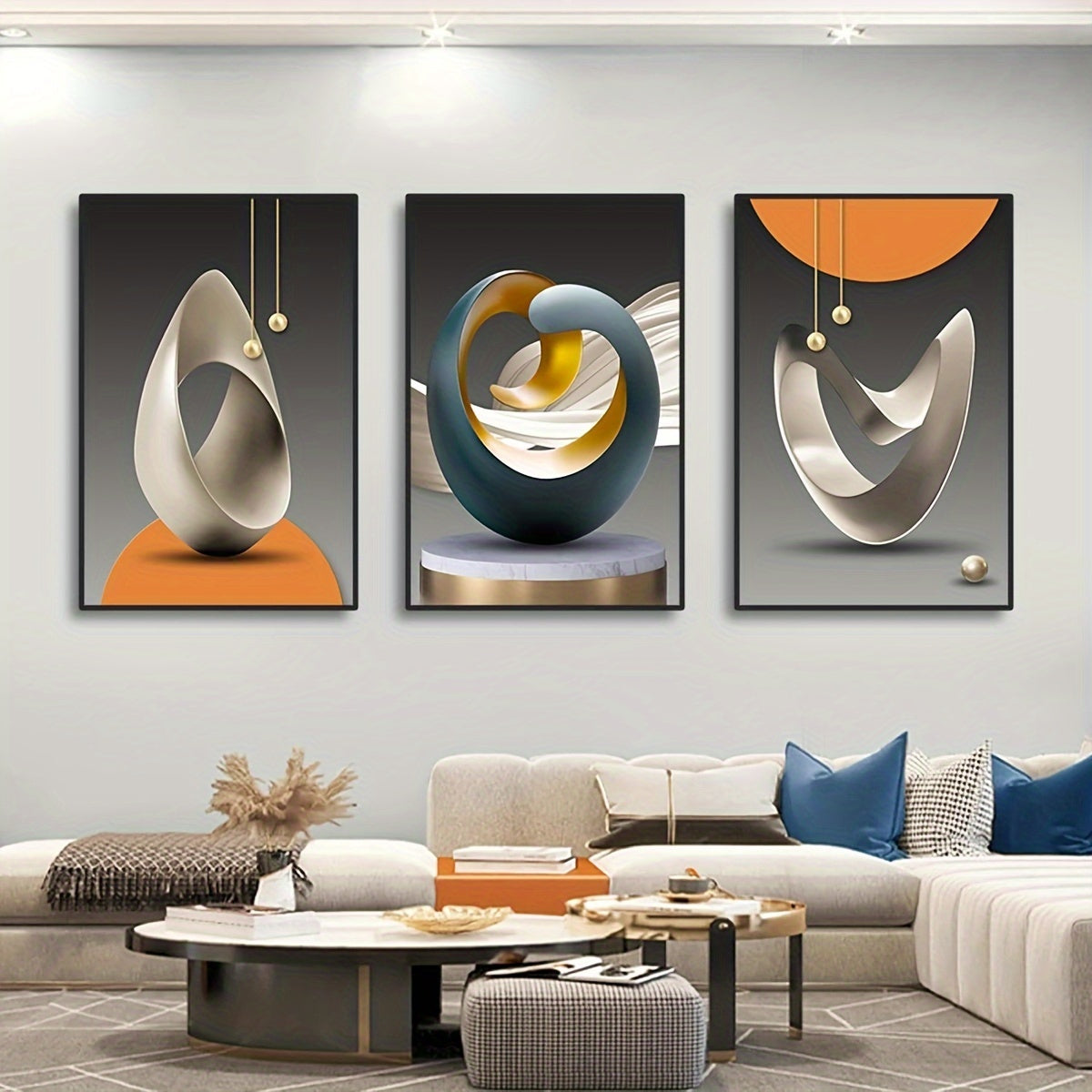 3-piece Modern Canvas Print Posters, Abstract Geometric Canvas Wall Art Paintings, Artwork Wall Painting for Living Room Bedroom Bathroom Office Hallway Kitchen Wall Decor, No Frames
