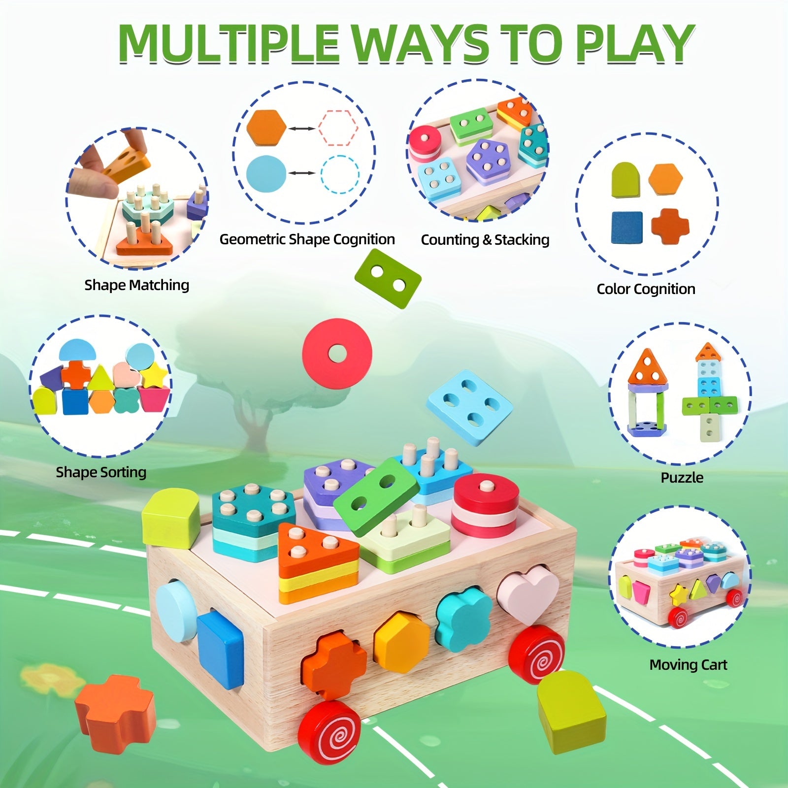 MUWANZI Wooden Shape Sorter Car Toy with Matching Blocks - Early Education Puzzle Sorting Game for Kids - Christmas, Halloween, Holiday Gift