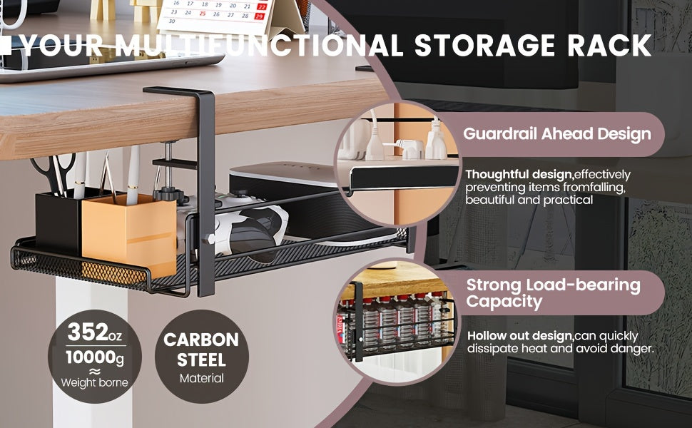 Under-Desk Cable Management Tray - No-Drill, Paint-Finished Iron Wire Organizer for Office Desks