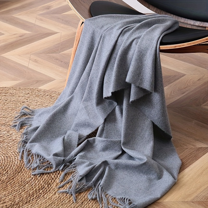 Solid Color Tassel Scarf,Soft Warm Cashmere Feeling Shawl, Mature Style Coldproof Versatile Inelastic Scarf for Women Men Large Block Head Wraps Breathable Scarves for Women tassel sun protection rectangular scarf, seasons wa