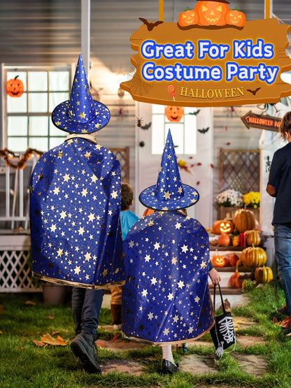 Boys Halloween Party Wizard Cloak With Hat Set, Spooky Witch Cloak Cape & Hat Perfect For Ghostly Attire