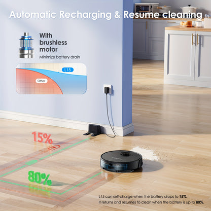 Robot Vacuum And Mop Combo 5000Pa, Lubluelu L15 Robot Vacuum, Auto-Charging, 5 Maps, 30 No-go Zones, WiFi/App, 3in 1 Robot Vacuum Cleaner for Pet Hair Carpet Hard Floor