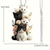 Charming Acrylic Cat & Floral Hanging Ornament - Versatile 2D Decor for Car Rearview Mirror, Bags & Keychains - Perfect Couple's Gift & Holiday Accessory